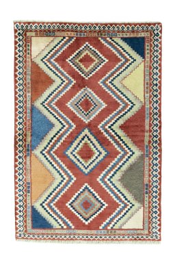 Full view of 2000s Persian Gabbeh rug from Iran / Persia, 152 × 103 cm in Multi Color tones