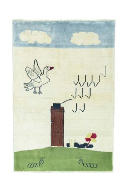 Full view of 2000s Persian Gabbeh rug from Iran / Persia, 150 × 101 cm in Multi Color tones