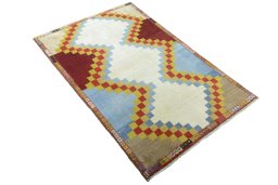Close-up detail of 2000s Persian Gabbeh rug from Iran / Persia showing Wool weave