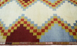 Close-up detail of 2000s Persian Gabbeh rug from Iran / Persia showing Wool weave