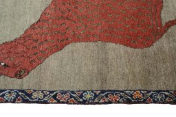 Close-up detail of 2000s Persian Gabbeh rug from Iran / Persia showing Wool weave