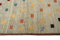 Close-up detail of 2000s Persian Gabbeh rug from Iran / Persia showing Wool weave