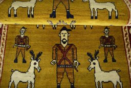 Full view of 2000s Persian Gabbeh rug from Iran / Persia, 151 × 101 cm in Yellow tones