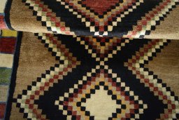 Full view of 2000s Persian Gabbeh rug from Iran / Persia, 165 × 101 cm in Multi Color tones