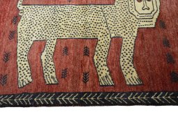 Close-up detail of 2000s Persian Gabbeh rug from Iran / Persia showing Wool weave