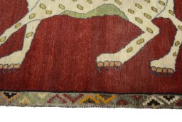 Close-up detail of 2000s Persian Gabbeh rug from Iran / Persia showing Wool weave