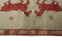 Close-up detail of 2000s Persian Gabbeh rug from Iran / Persia showing Wool weave