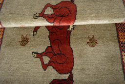 Full view of 2000s Persian Gabbeh rug from Iran / Persia, 171 × 102 cm in Gray tones