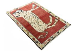 Close-up detail of 2000s Persian Gabbeh rug from Iran / Persia showing Wool weave