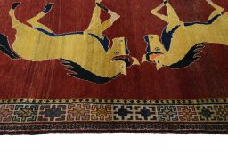 Close-up detail of 2000s Persian Gabbeh rug from Iran / Persia showing Wool weave