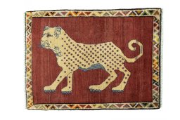 Full view of Unknown Persian Gabbeh rug from Iran / Persia, 117 × 87 cm in Red tones
