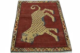 Surface texture of Unknown Persian Gabbeh rug with natural Wool and intricate pattern