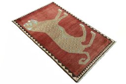 Close-up detail of 2000s Persian Gabbeh rug from Iran / Persia showing Wool weave