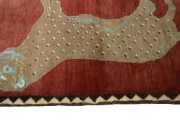Close-up detail of 2000s Persian Gabbeh rug from Iran / Persia showing Wool weave
