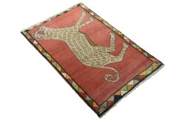 Close-up detail of 2000s Persian Gabbeh rug from Iran / Persia showing Wool weave