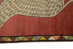 Close-up detail of 2000s Persian Gabbeh rug from Iran / Persia showing Wool weave
