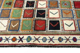 Close-up detail of 2000s Persian Gabbeh rug from Iran / Persia showing Wool weave