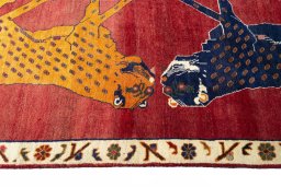 Close-up detail of 2000s Persian Gabbeh rug from Iran / Persia showing Wool weave