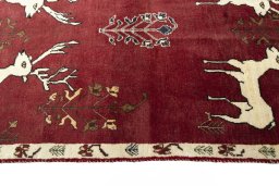 Close-up detail of 2000s Persian Gabbeh rug from Iran / Persia showing Wool weave