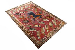 Close-up detail of 2000s Persian Gabbeh rug from Iran / Persia showing Wool weave