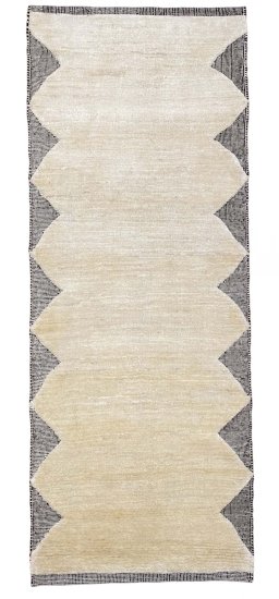 Corner detail of New Persian Gabbeh rug showing border pattern and Wool pile