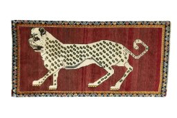Full view of 2000s Persian Gabbeh rug from Iran / Persia, 195 × 94 cm in Red tones