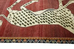 Close-up detail of 2000s Persian Gabbeh rug from Iran / Persia showing Wool weave