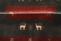 Full view of New Persian Gabbeh rug from Iran / Persia, 119 × 96 cm in Red tones