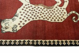 Close-up detail of 2000s Persian Gabbeh rug from Iran / Persia showing Wool weave