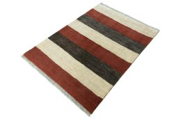 Corner detail of New Persian Gabbeh rug showing border pattern and Wool pile
