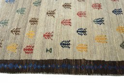 Close-up detail of 2000s Persian Gabbeh rug from Iran / Persia showing Wool weave
