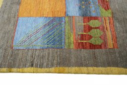 Close-up detail of New Persian Gabbeh rug from Iran / Persia showing Wool weave