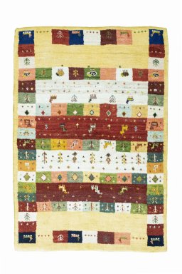 Full view of New Persian Gabbeh rug from Iran / Persia, 154 × 107 cm in Multi Color tones