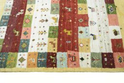 Close-up detail of New Persian Gabbeh rug from Iran / Persia showing Wool weave