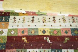 Full view of New Persian Gabbeh rug from Iran / Persia, 154 × 107 cm in Multi Color tones