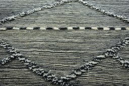 Backside of handmade New Persian Gabbeh rug showing knot structure and weave density