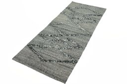 Corner detail of New Persian Gabbeh rug showing border pattern and Cotton pile