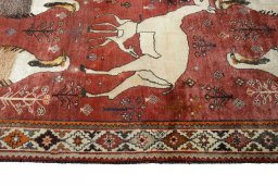 Close-up detail of 2000s Persian Gabbeh rug from Iran / Persia showing Wool weave