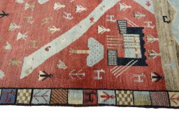 Close-up detail of 2000s Persian Gabbeh rug from Iran / Persia showing Wool weave