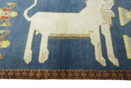 Close-up detail of 2000s Persian Gabbeh rug from Iran / Persia showing Wool weave