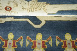 Full view of 2000s Persian Gabbeh rug from Iran / Persia, 152 × 103 cm in Blue tones