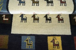 Full view of New Persian Gabbeh rug from Iran / Persia, 128 × 80 cm in Beige tones