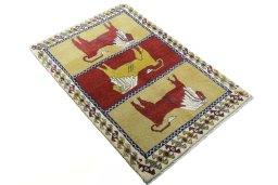 Close-up detail of 2000s Persian Gabbeh rug from Iran / Persia showing Wool weave