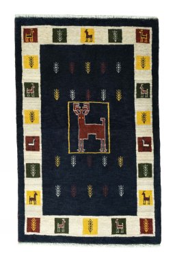 Full view of New Persian Gabbeh rug from Iran / Persia, 127 × 81 cm in Blue tones