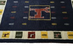 Close-up detail of New Persian Gabbeh rug from Iran / Persia showing Wool weave