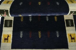 Full view of New Persian Gabbeh rug from Iran / Persia, 127 × 81 cm in Blue tones