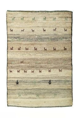Full view of New Persian Gabbeh rug from Iran / Persia, 131 × 90 cm in Beige tones