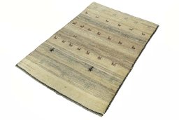 Corner detail of New Persian Gabbeh rug showing border pattern and Wool pile