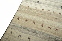 Backside of handmade New Persian Gabbeh rug showing knot structure and weave density