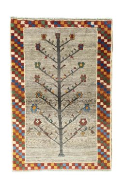 Full view of New Persian Gabbeh rug from Iran / Persia, 150 × 101 cm in Multi Color tones